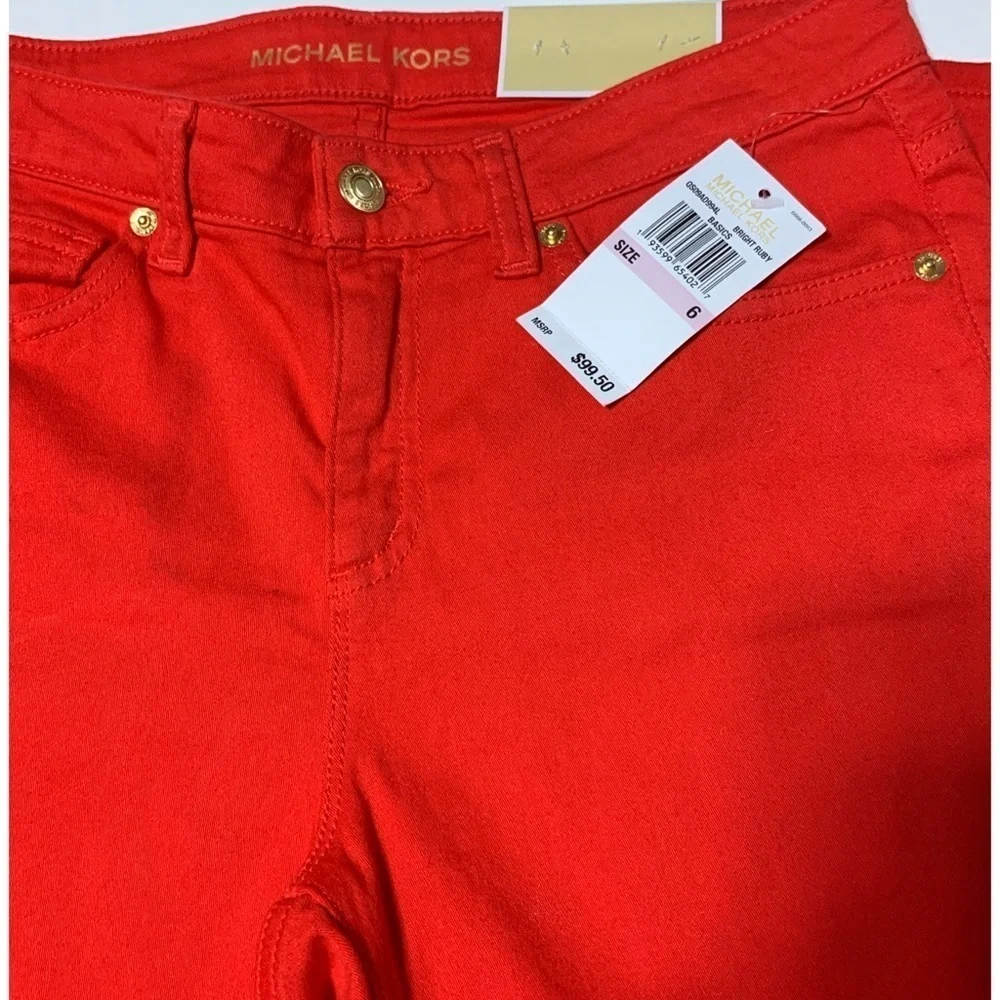 Michael Kors Izzy True Red Ruby Cropped Skinny Jeans Size 6 High Rise